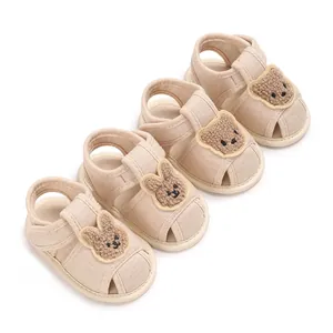 Sandales de Premier Pas pour Bébé Semelle Souple Antidérapante en Toile Chaussures Cartoon Ours Lapin pour Garçons Filles