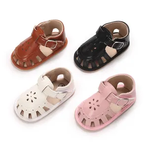 Detailed view of baby girl summer walker sandals in four colors with soft non-slip soles