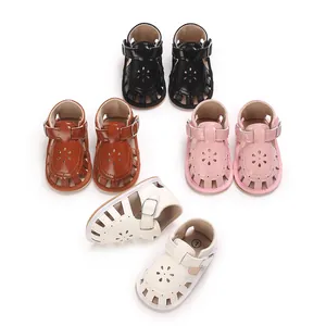 Baby Girl Princess Walking Sandals PU Leather Soft Sole Hollow Floral Design T-Strap Buckle Summer Prewalker Shoes