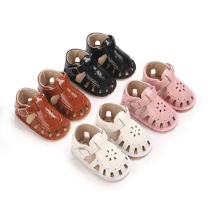 Detailed view of multi-color infant soft sole walking sandals for baby girls