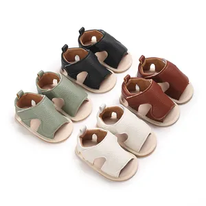Babyjongens Zomer Sandalen Met Zachte Zool Lychee Patroon PU Leer Eerste Loopschoenen Peuter Ademende Antislip Wandelsandalen