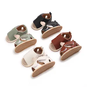 Variety of soft-soled leather baby sandals in multiple colors with non-slip bottoms