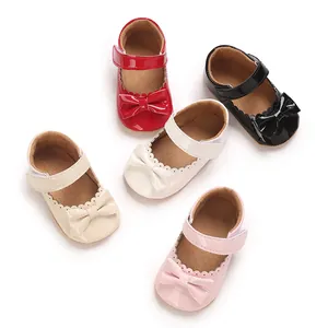 Assorted colors of baby girl PU bowknot princess shoes for infant first walkers.
