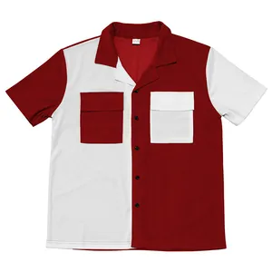 Men's retro color-block corduroy short sleeve shirt with contrast chest pockets detail