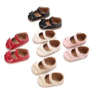 Collection of baby girl Mary Jane princess shoes with bow detail in multiple colors