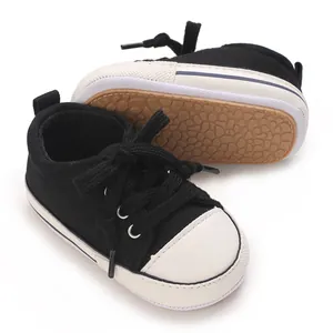 Soft sole baby canvas toddler shoes with anti-slip rubber bottom macro detail view