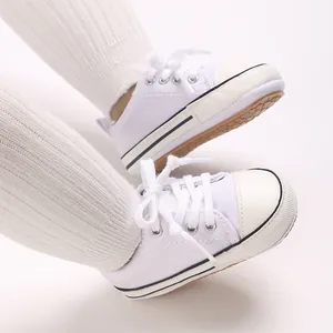Soft sole white baby canvas sneakers for 0-1 year old infants pre-walking shoes