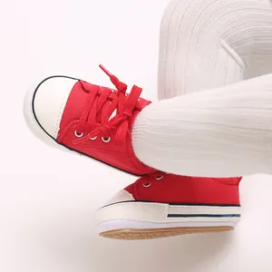 Soft sole red infant canvas pre-walker shoes for baby girls and boys aged 0 to 1 year old