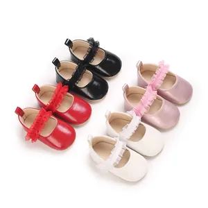 Baby Mädchen Prinzessin Lauflernschuhe Spitze Rüschen Weiche Sohle Rutschfest Kunstleder Mary Jane Kleinkind Schuhe