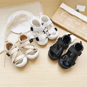 Japanese style baby closed-toe sandals with soft soles and hook and loop straps