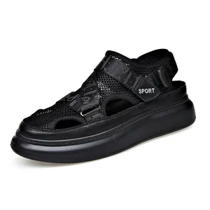 Atmungsaktive Herren Mesh-Outdoorsandalen in Schwarz mit dicker rutschfester Sohle