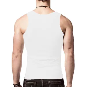 Rückansicht eines schmal geschnittenen weißen Sport-Tanktops für Herren aus Polyester.