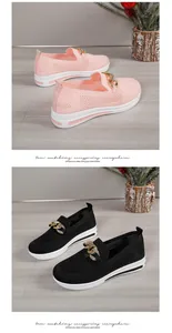 Comfortable breathable fly-knit mesh women's shoes with gold chain and wedge sole