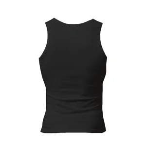 Detailgetreue Rückansicht eines schwarzen, atmungsaktiven Sport-Tanktops für Herren Fitness