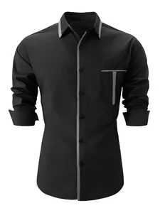 Herren Business Casual Langarmhemd Kontrastfarbe Patchwork Revers Button Down Hemd mit Tasche für Herren Täglich Büro Kleidung