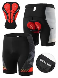 Detail view of breathable cycling shorts with red anti-shock GEL padding and zipper pocket