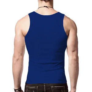 Rückansicht eines dunkelblauen Sport-Tanktops für Herren mit schmaler und athletischer Passform