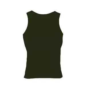 Vista posteriore di una canotta sportiva da uomo verde scuro su uno sfondo bianco pulito.