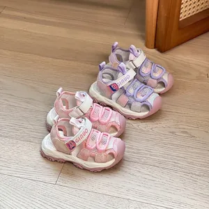 Meisjes Microvezel Leer Sandalen Zomer Prinsessenstijl Pailletten Zachte Zool Gesloten Teen Klittenband Strandschoenen