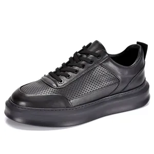 Zapatos Casuales de Cuero de Vaca de Grano Superior Transpirables Huecos para Hombre Suela Gruesa Zapatillas Moda Verano