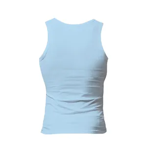 Vista posteriore di una canotta sportiva da uomo azzurra senza maniche in maglia
