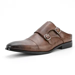Mules classiques en cuir marron pour hommes avec double boucle pour un style business chic