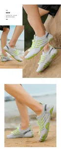 Lightweight grey and green wading shoes with non-slip soft soles for beach activities