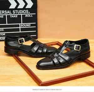 Stilvolle schwarze Herren-Ledersandalen aus Echtleder mit atmungsaktivem T-Riemen-Design