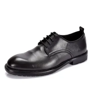 Klassische schwarze Herren-Derbyschuhe aus Leder mit runder Kappe für Business