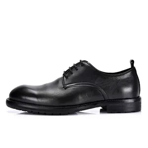 Klassische schwarze Leder-Derbyschuhe für Herren mit runder Zehenpartie