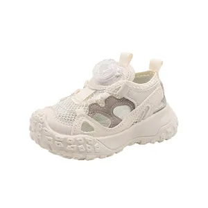 Side view of breathable children's mesh sandals with convenient rotary dial lace system