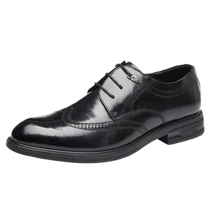 Classic black leather brogue Derby shoes with elegant wingtip detailing for men's dress
