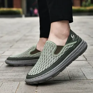 Men's breathable green mesh loafers with soft sole for summer everyday casual wear