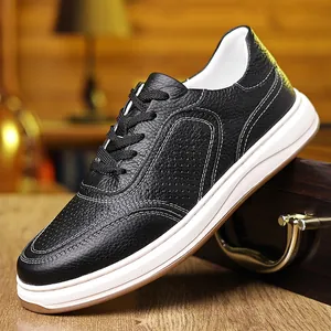 Men Real Top Layer Cowhide Leather Casual Board Shoes Breathable Lightweight Thick Sole Versatile Sports Sneakers Footwear