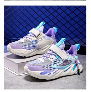 Sneakers per bambini viola e blu con suola ondulata e tomaia in mesh