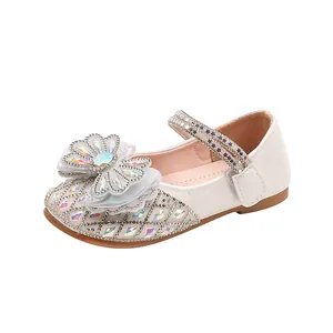 Zapatos de princesa blancos para niñas con lazo de diamantes de imitación para fiestas