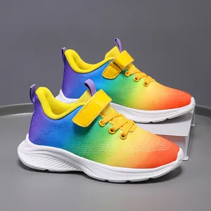 Zapatillas de Correr de Malla de Punto Transpirables para Niñas Ligeras Cierre Adhesivo Zapatos Deportivos Degradados para Escuela