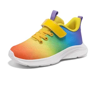Zapatillas de deporte arcoíris para niñas con malla transpirable y velcro