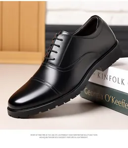 Detailed side view of classic black leather cap toe oxfords with lightweight EVA sole