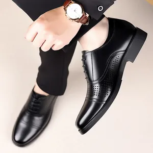 Close-up view of premium black leather oxford dress shoes for men in formal business style