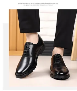 Classic black leather cap-toe oxfords for men with lightweight EVA soles for business formal wear.