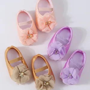Chaussures princesse pour bébé nouveau-né à semelle souple et décor floral