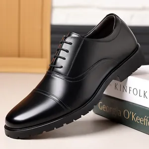 Men Business Leather Shoes First Layer Cowhide Cap Toe Oxford Shoes British Style Formal Dress Shoes Wear-resistant Rubber Sole Office Shoes
