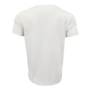 Rear view of a classic men's plain white short sleeve V-neck cotton Henley t-shirt