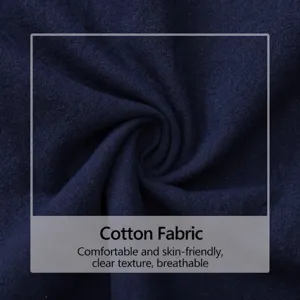 Detailed close-up of breathable navy blue cotton fabric used for men's Henley shirts.