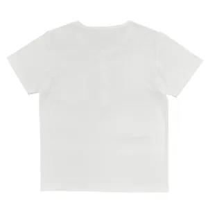 Front view of a classic white men's short-sleeve Henley shirt with buttons.