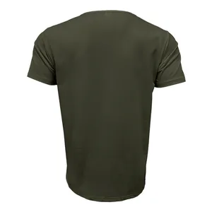 Back view of a men's olive green short sleeve Henley shirt with a clean minimalist design
