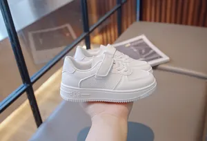 White children's breathable mesh sneakers with Velcro straps for a comfortable fit