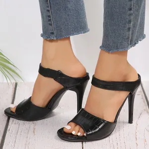 Women Sexy Peep Toe High Heel Sandals Crocodile Pattern Stiletto Heel Slippers PU Leather Summer Party Dress Shoes Heels