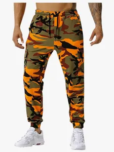Men's Spliced Camouflage Jogger Pants Outdoor Sports Fitness Cargo Trousers Breathable Polyester Camo Printed Running Pants